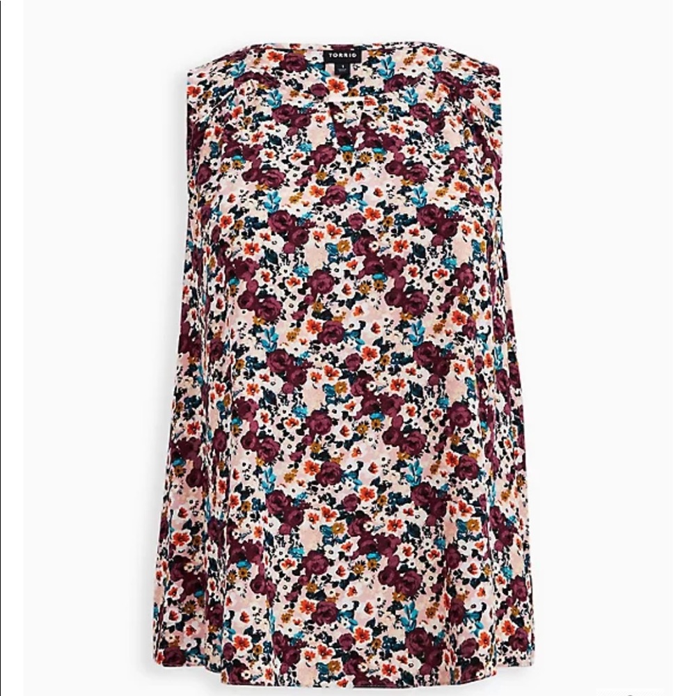 Pink Floral Rayon Crepe Keyhole Tank - Picture 4 of 8